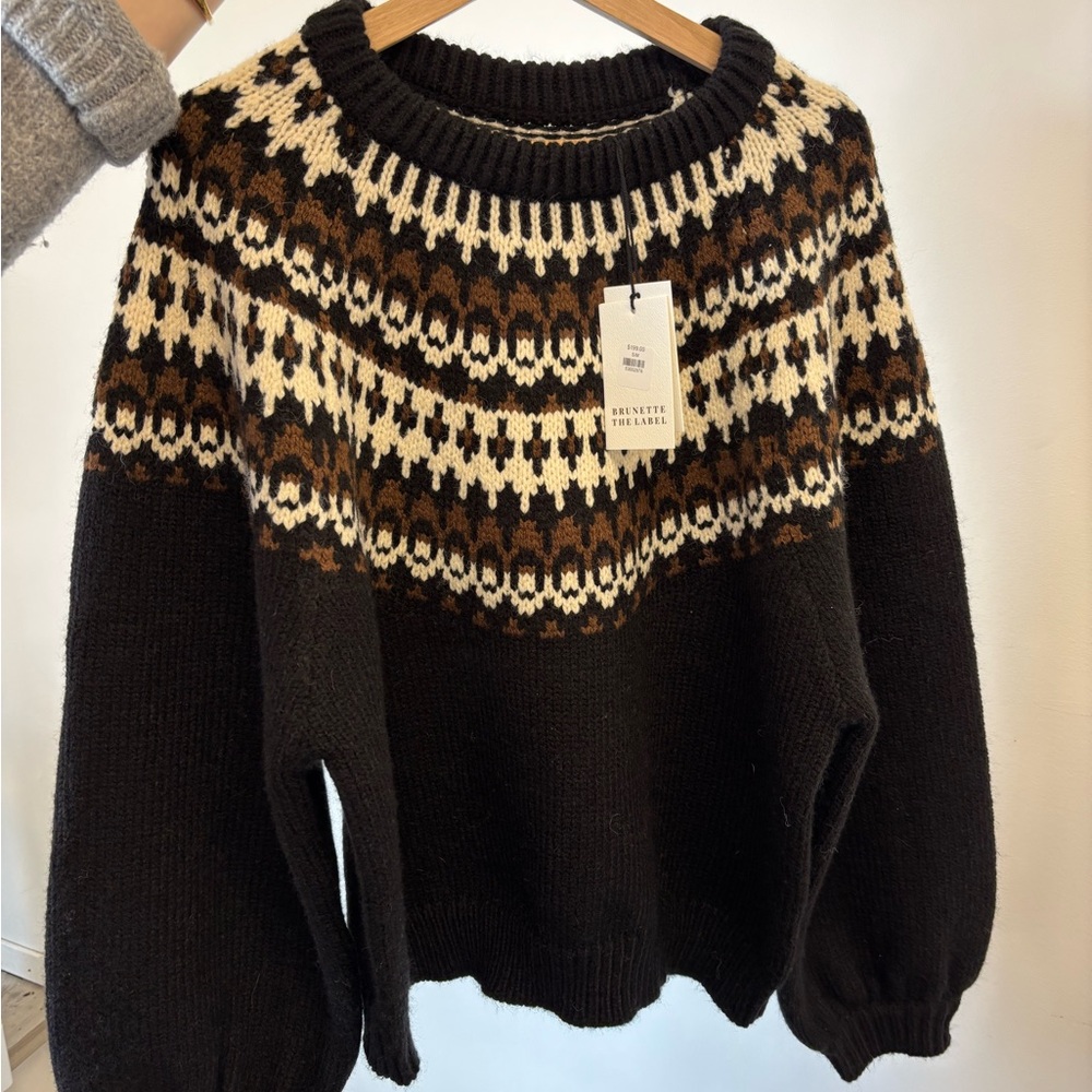 Brunette The Label Black and White Crew Neck Sweater - Picture 2 of 2